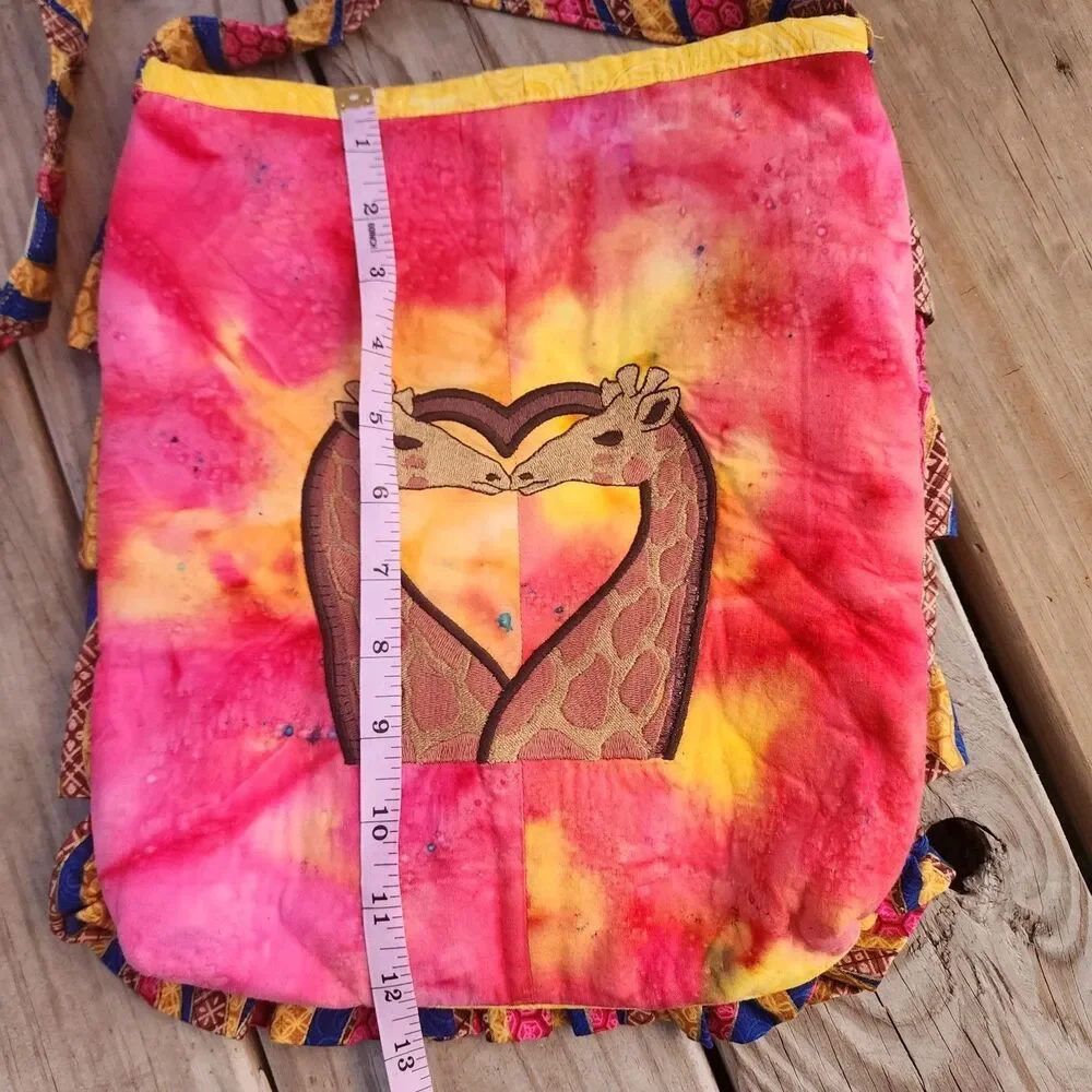 Handmade African Print Medium Sz Ruffle Giraffe Shoulder Hand Tote Bag 12.6x10.6